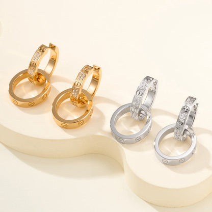 [LORA] LOVE 3.3MM DANGLE HALF DIAMOND EARRINGS