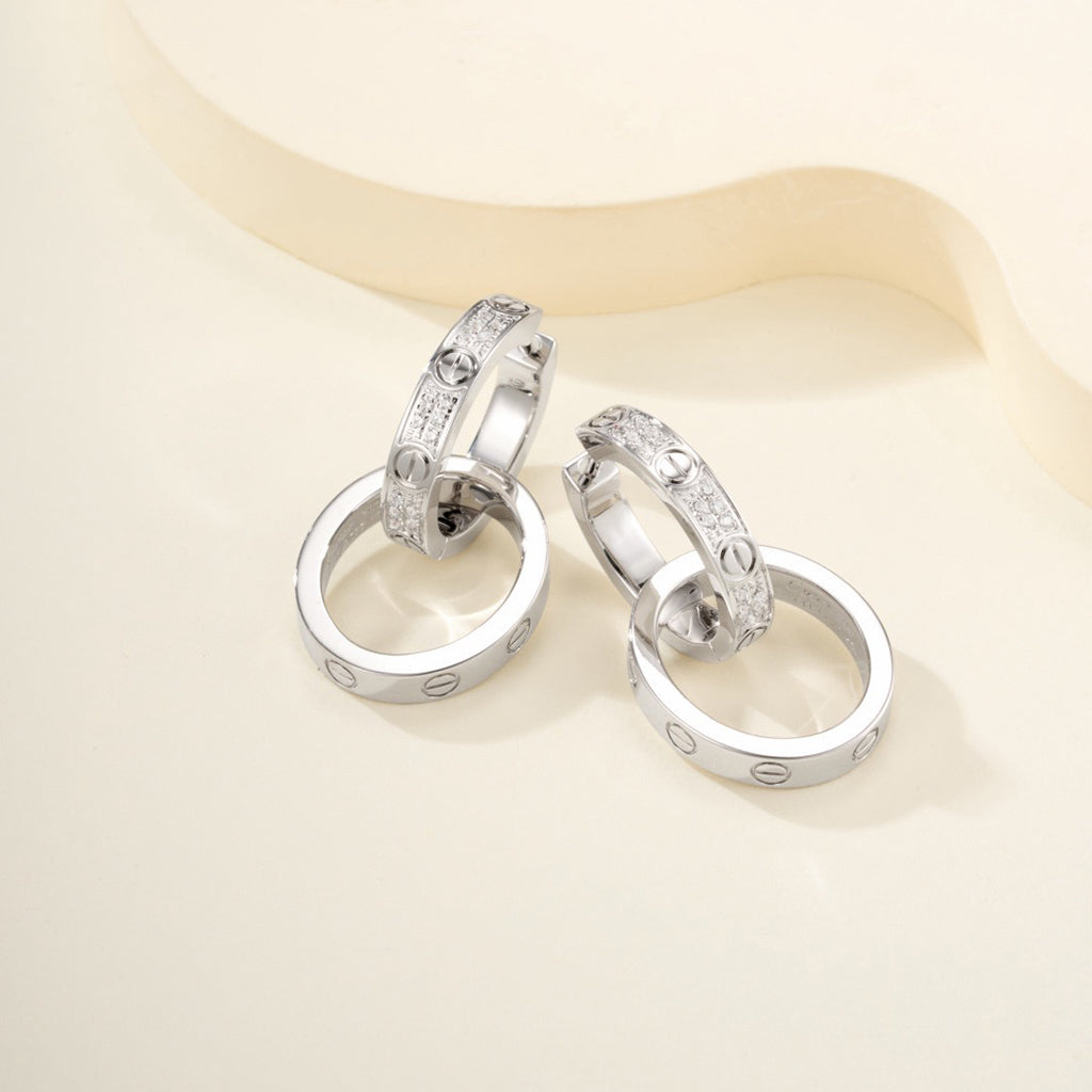[LORA] LOVE 3.3MM DANGLE HALF DIAMOND EARRINGS