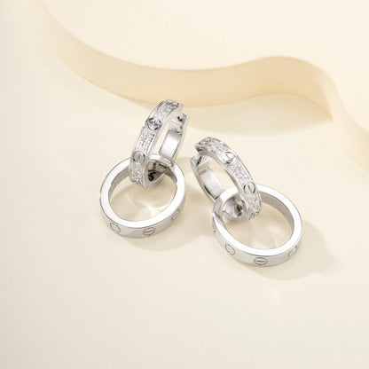 [LORA] LOVE 3.3MM DANGLE HALF DIAMOND EARRINGS