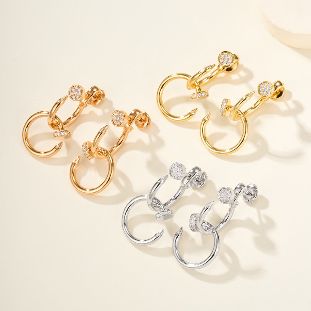[LORA] JUSTE HALF DIAMOND DOUBLE EARRINGS