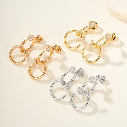 [LORA] JUSTE HALF DIAMOND DOUBLE EARRINGS