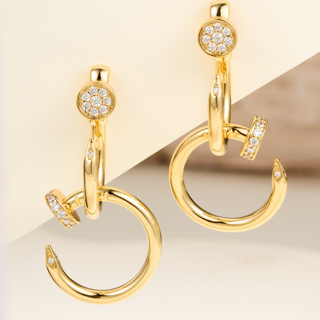 [LORA] JUSTE HALF DIAMOND DOUBLE EARRINGS