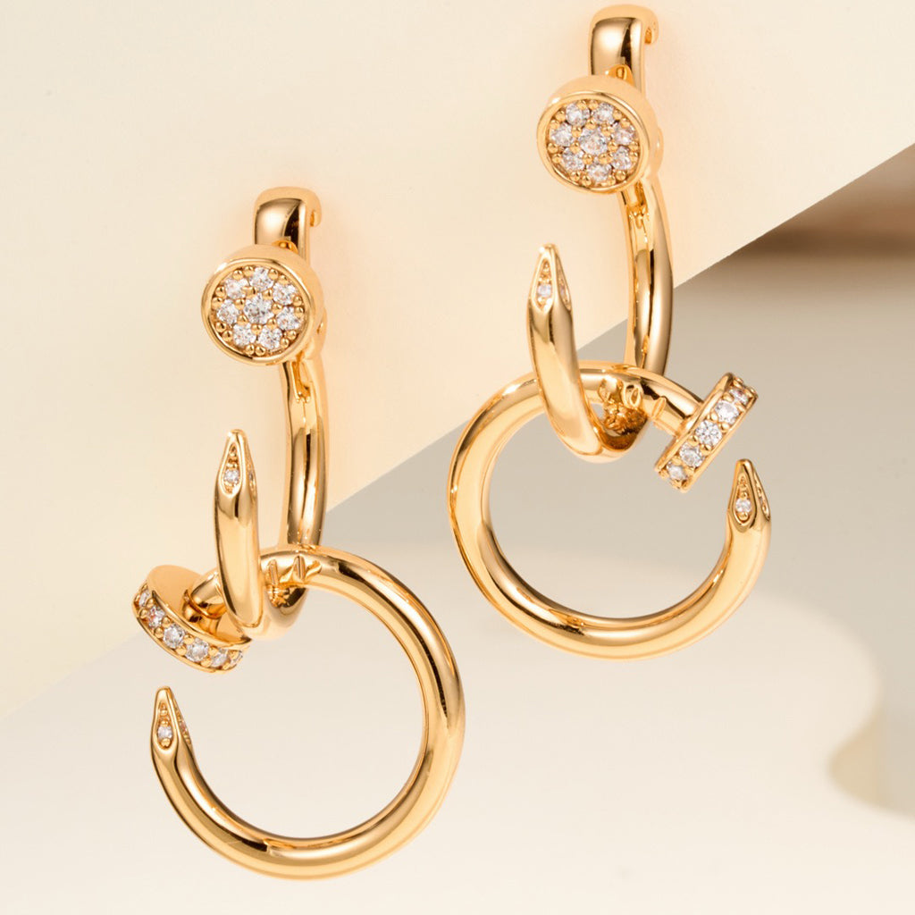 [LORA] JUSTE HALF DIAMOND DOUBLE EARRINGS