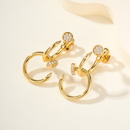 [LORA] JUSTE HALF DIAMOND DOUBLE EARRINGS
