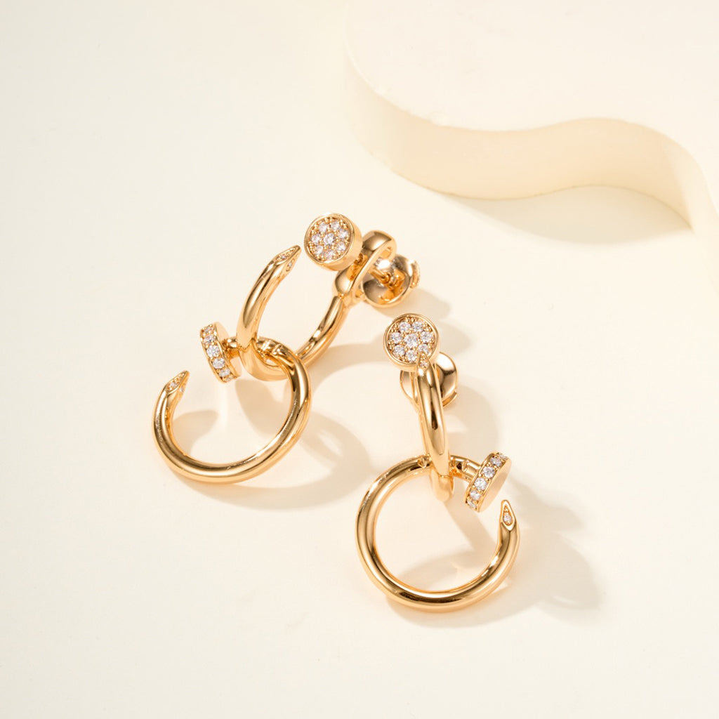 [LORA] JUSTE HALF DIAMOND DOUBLE EARRINGS