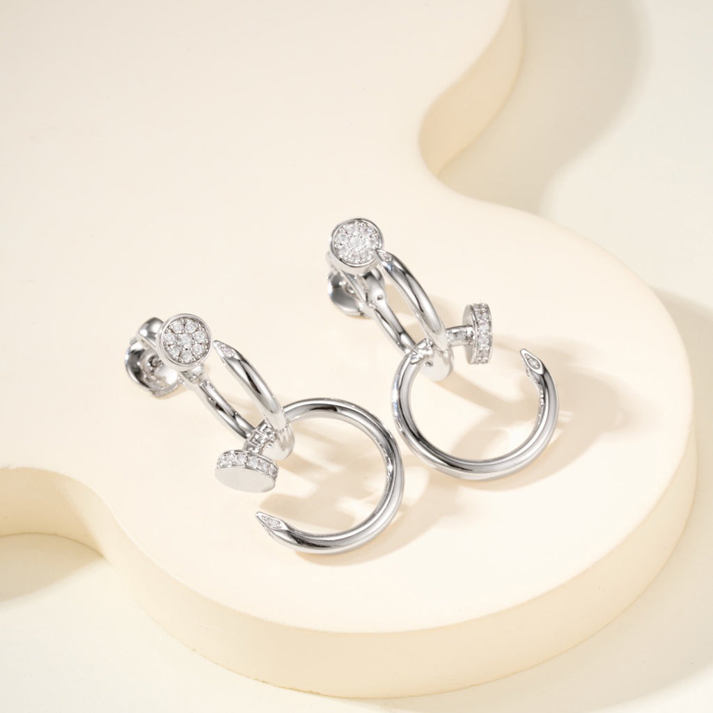 [LORA] JUSTE HALF DIAMOND DOUBLE EARRINGS