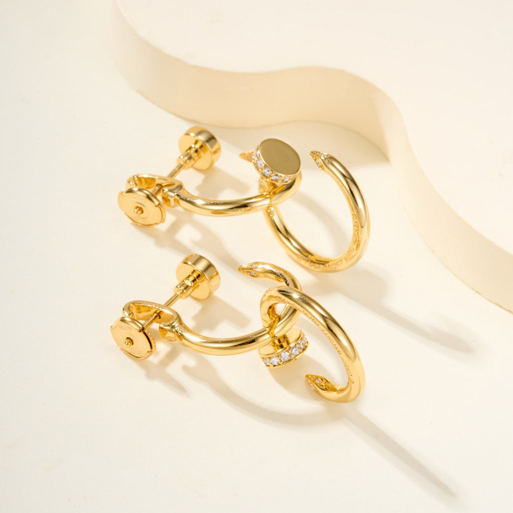 [LORA] JUSTE HALF DIAMOND DOUBLE EARRINGS