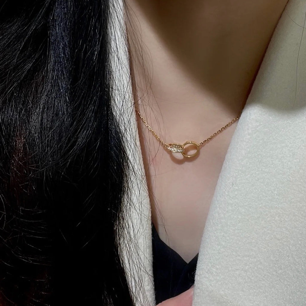 [LORA] LOVE DOUBLE RING HALF DIAMOND NECKLACE