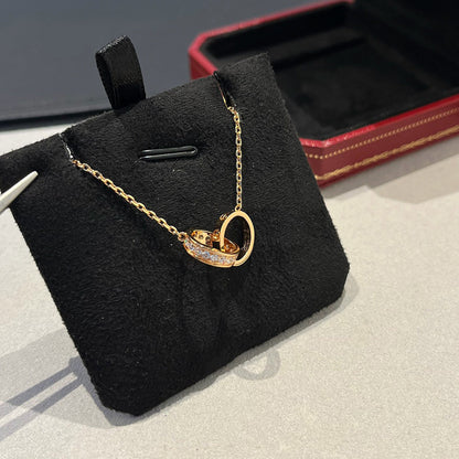 [LORA] LOVE DOUBLE RING HALF DIAMOND NECKLACE