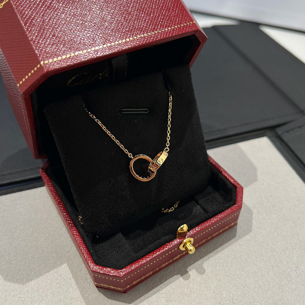 [LORA] LOVE DOUBLE RING HALF DIAMOND NECKLACE
