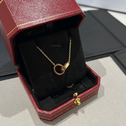 [LORA] LOVE DOUBLE RING HALF DIAMOND NECKLACE