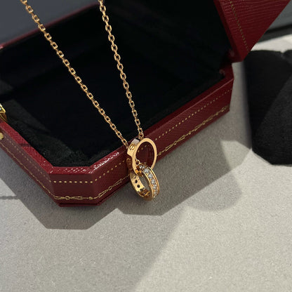 [LORA] LOVE DOUBLE RING HALF DIAMOND NECKLACE