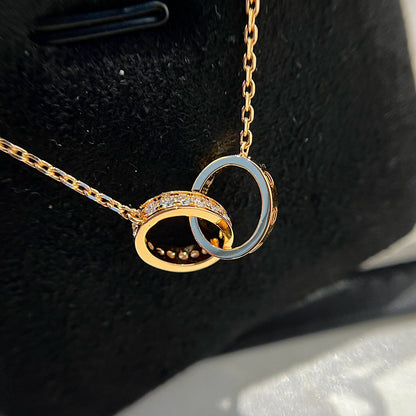 [LORA] LOVE DOUBLE RING HALF DIAMOND NECKLACE