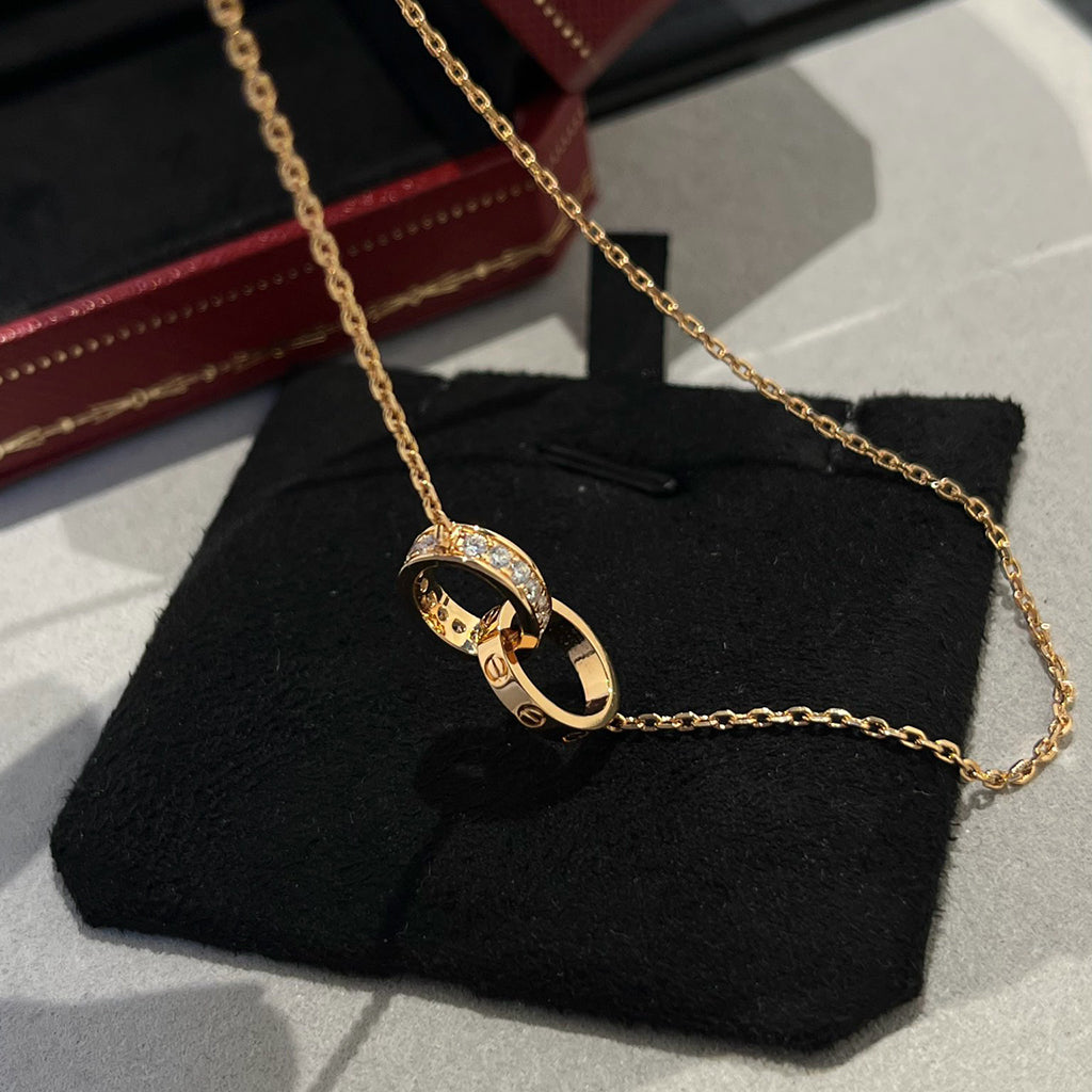 [LORA] LOVE DOUBLE RING HALF DIAMOND NECKLACE