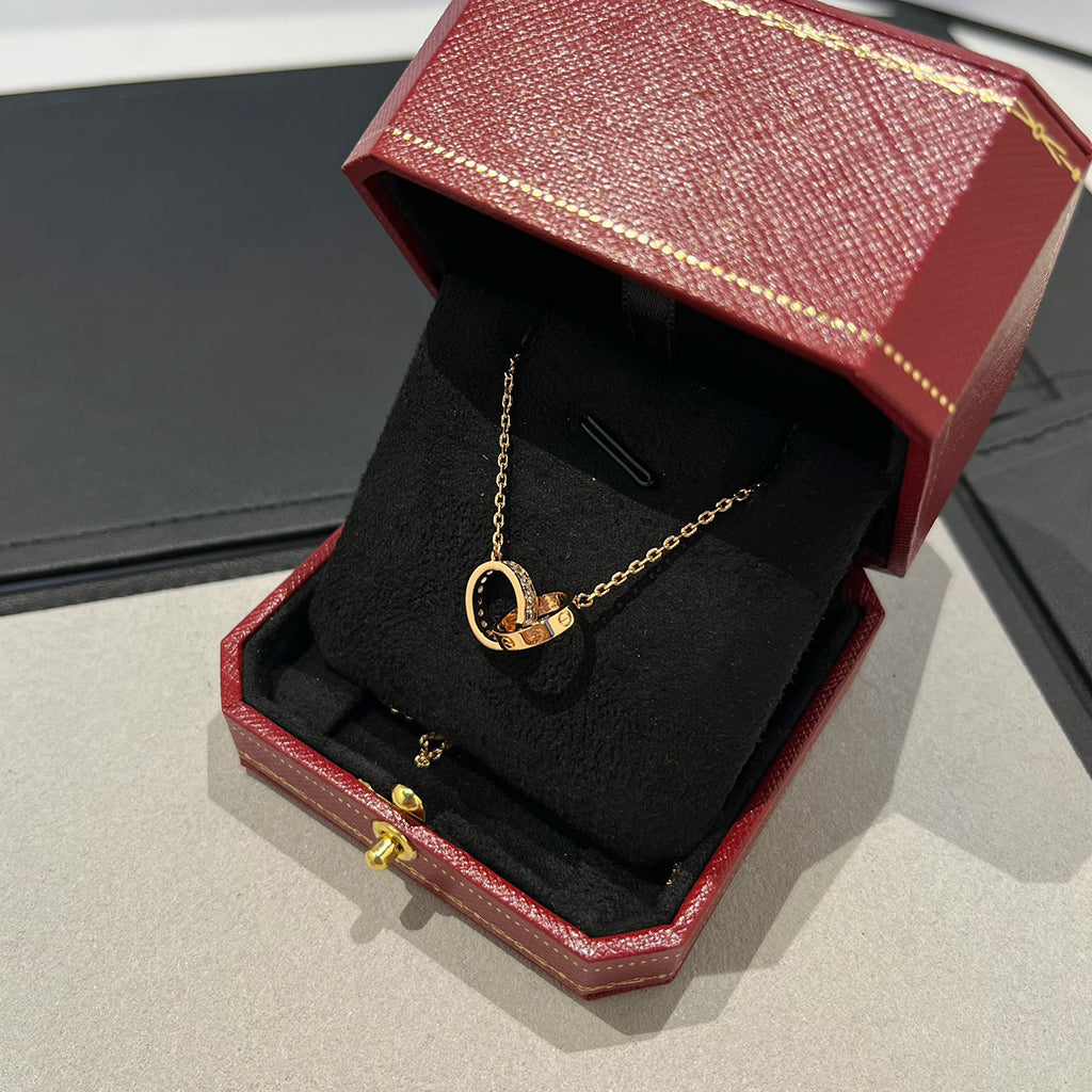 [LORA] LOVE DOUBLE RING HALF DIAMOND NECKLACE