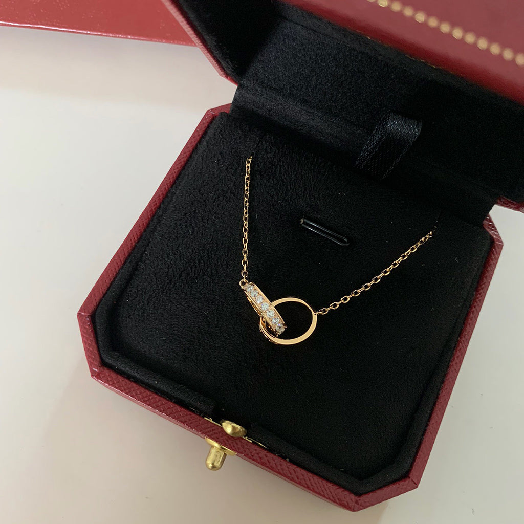[LORA] LOVE DOUBLE RING HALF DIAMOND NECKLACE