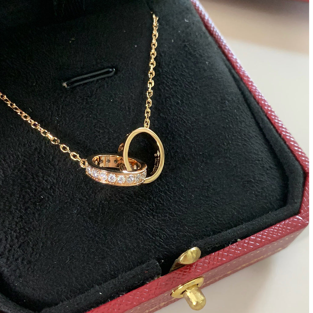 [LORA] LOVE DOUBLE RING HALF DIAMOND NECKLACE