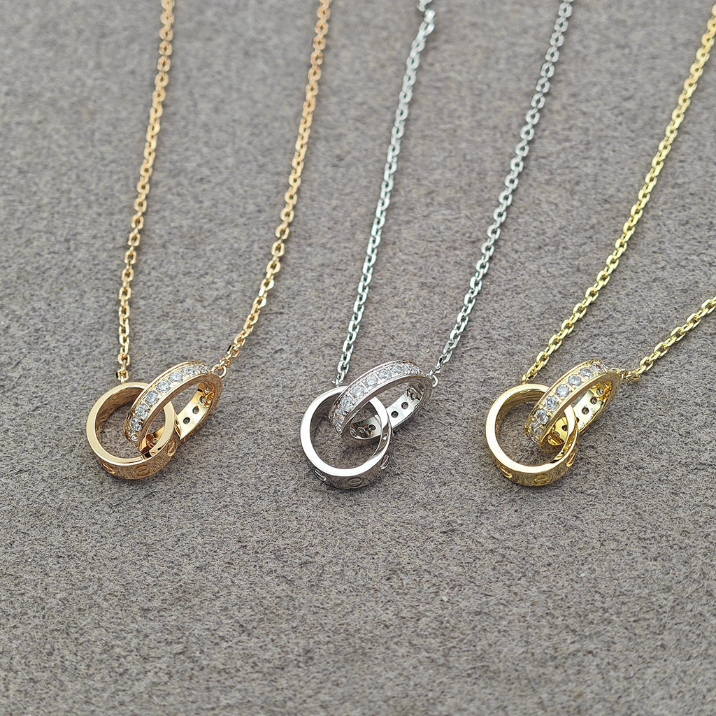 [LORA] LOVE DOUBLE RING HALF DIAMOND NECKLACE