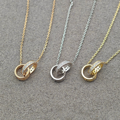 [LORA] LOVE DOUBLE RING HALF DIAMOND NECKLACE