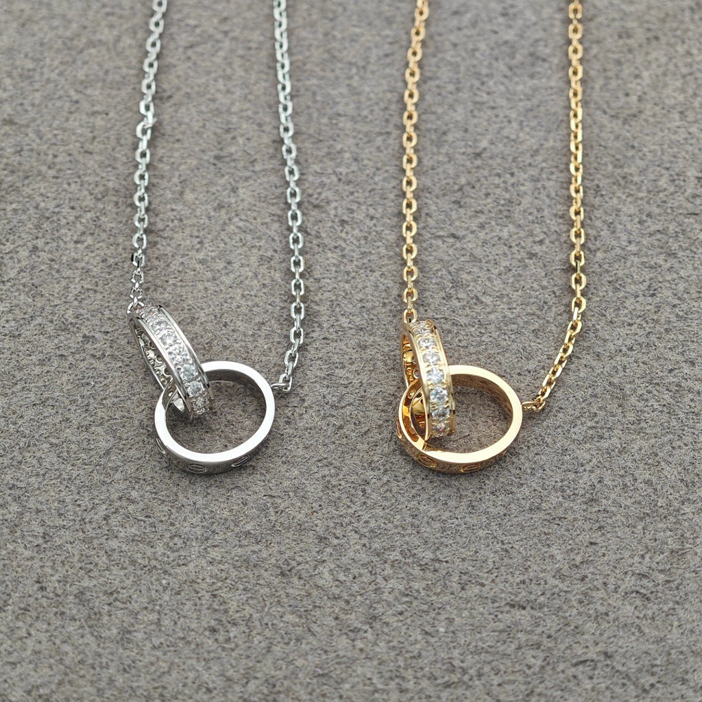 [LORA] LOVE DOUBLE RING HALF DIAMOND NECKLACE