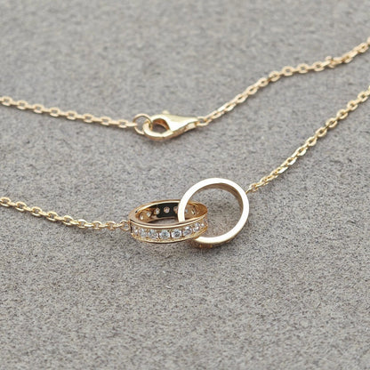 [LORA] LOVE DOUBLE RING HALF DIAMOND NECKLACE