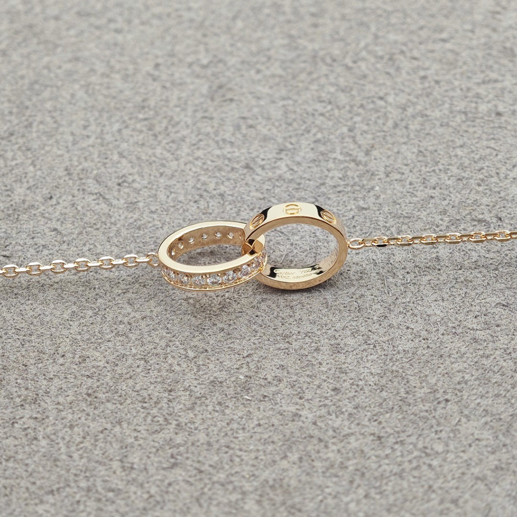 [LORA] LOVE DOUBLE RING HALF DIAMOND NECKLACE