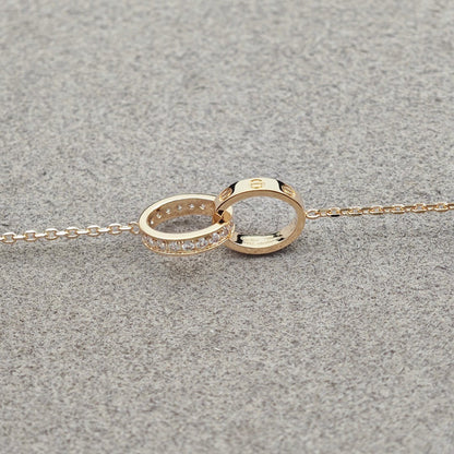 [LORA] LOVE DOUBLE RING HALF DIAMOND NECKLACE