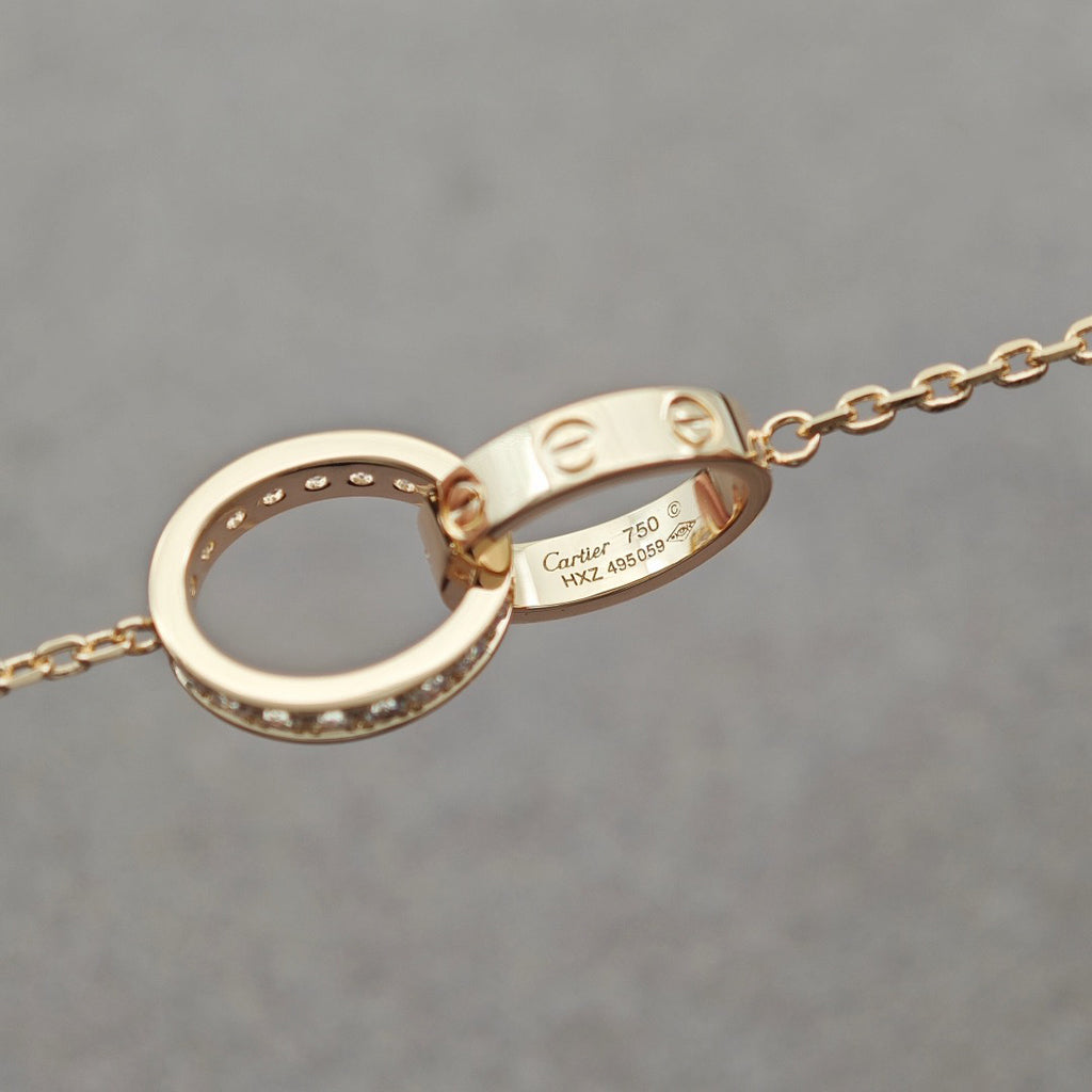 [LORA] LOVE DOUBLE RING HALF DIAMOND NECKLACE