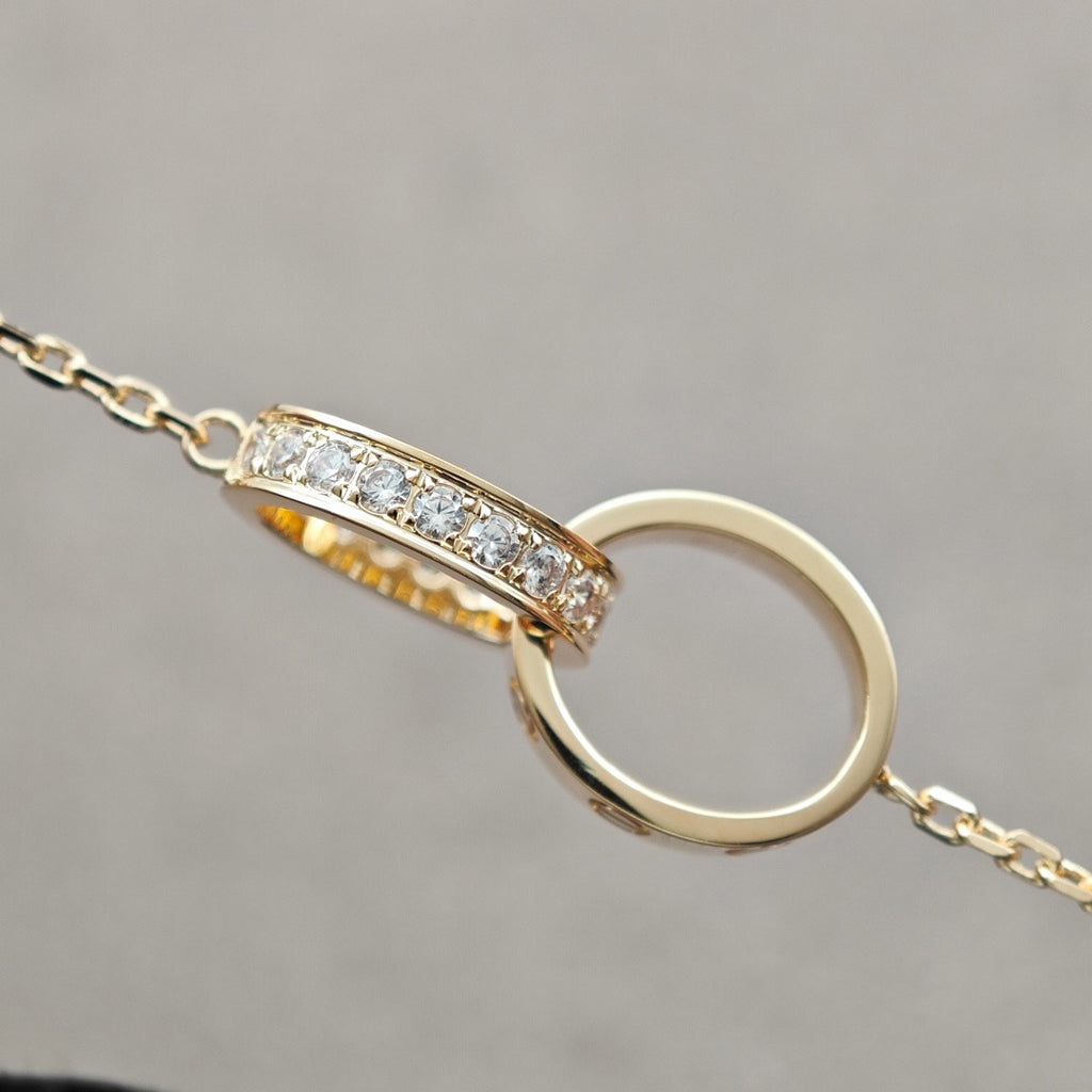 [LORA] LOVE DOUBLE RING HALF DIAMOND NECKLACE