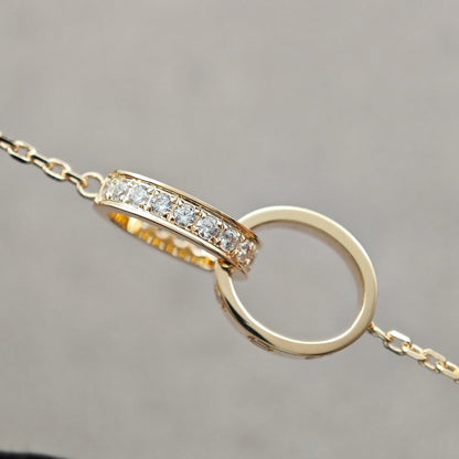 [LORA] LOVE DOUBLE RING HALF DIAMOND NECKLACE