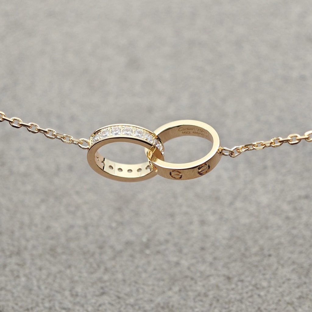[LORA] LOVE DOUBLE RING HALF DIAMOND NECKLACE
