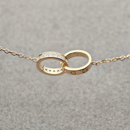 [LORA] LOVE DOUBLE RING HALF DIAMOND NECKLACE