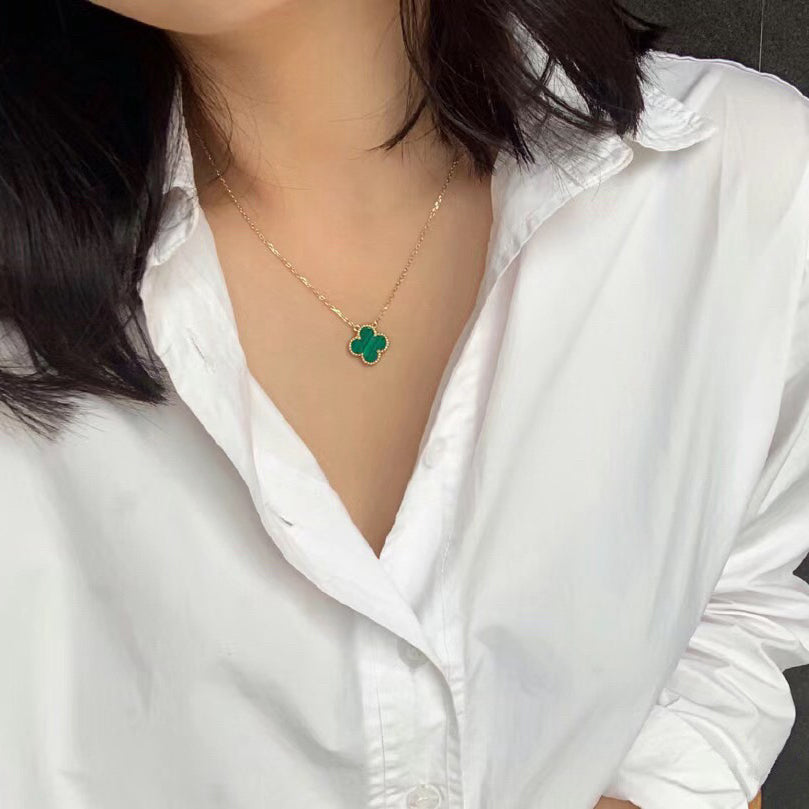 [LORA]CLOVER 15MM MALACHITE SINGLE FLOWER  NECKLACE