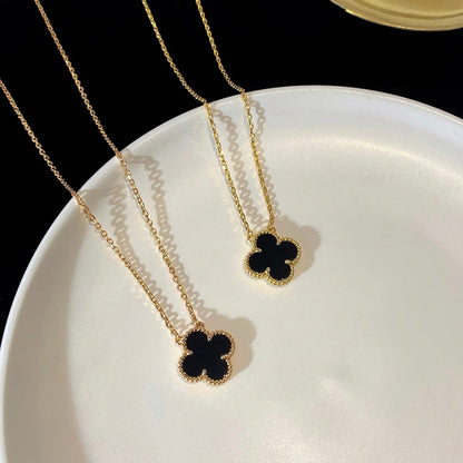 [LORA]CLOVER 15MM BLACK ONYX SINGLE FLOWER NECKLACE