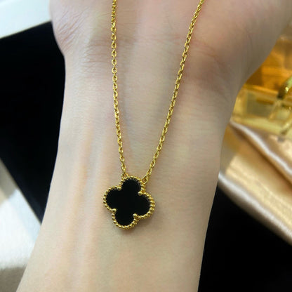 [LORA]CLOVER 15MM BLACK ONYX SINGLE FLOWER NECKLACE