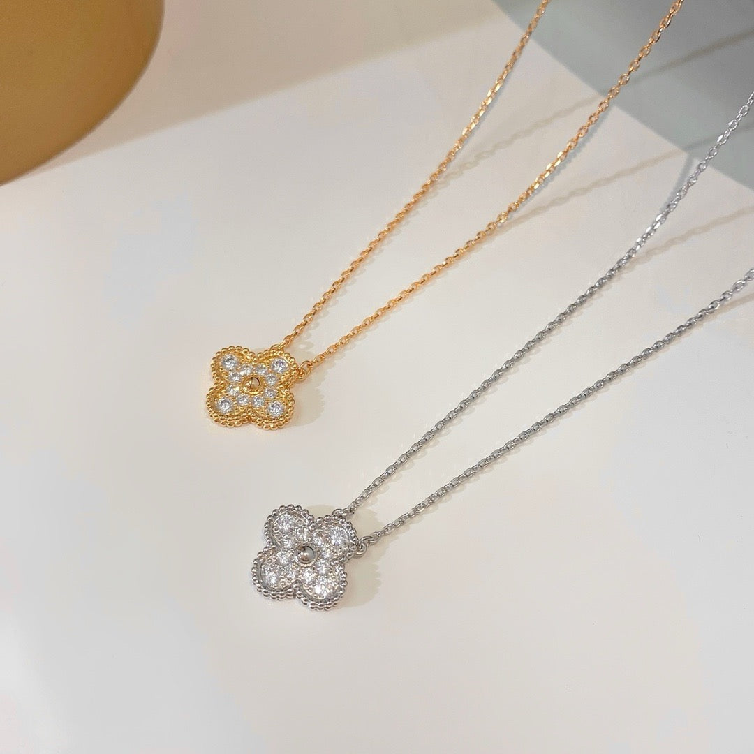 [LORA]CLOVER 15MM DIAMOND SINGLE FLOWER NECKLACE
