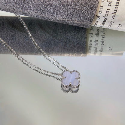 [LORA]CLOVER 15MM BLUE CHALCEDONY NECKLACE SILVER