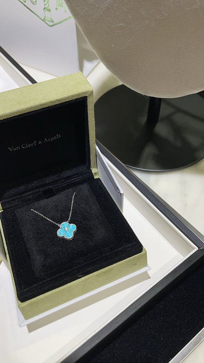 [LORA]CLOVER 15MM DIAMOND SVRES PORCELAIN  NECKLACE SILVER