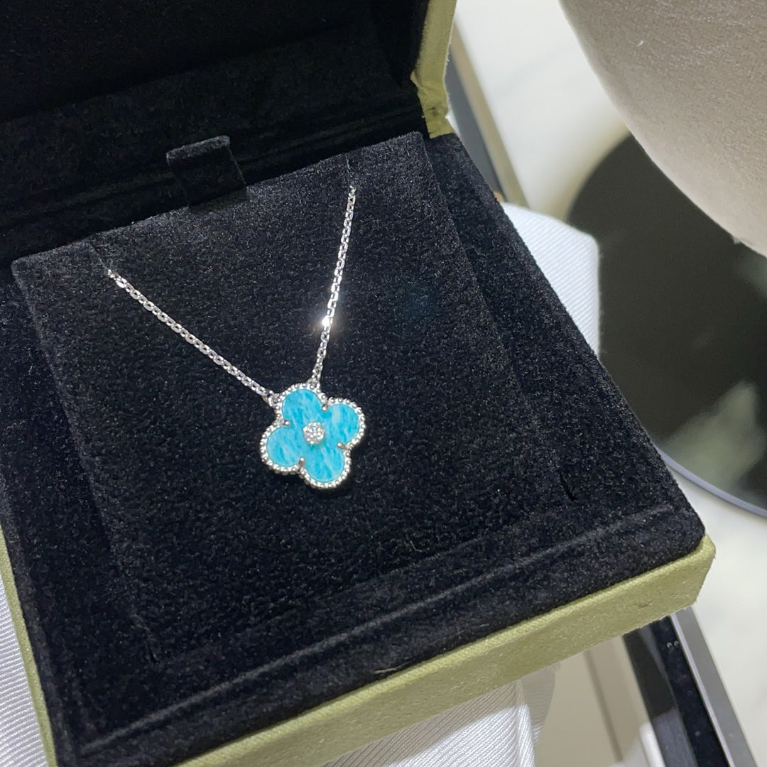 [LORA]CLOVER 15MM DIAMOND SVRES PORCELAIN  NECKLACE SILVER