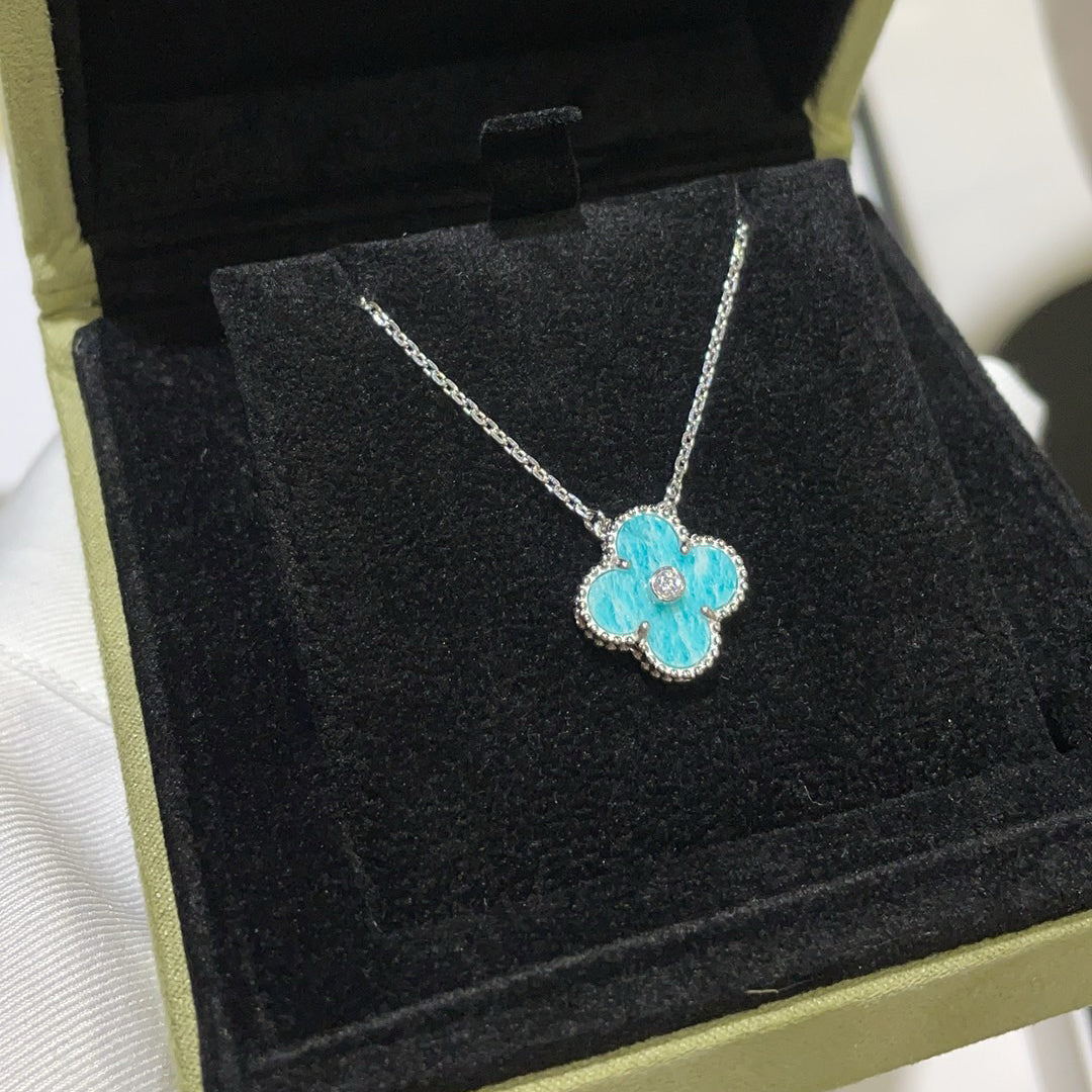 [LORA]CLOVER 15MM DIAMOND SVRES PORCELAIN  NECKLACE SILVER