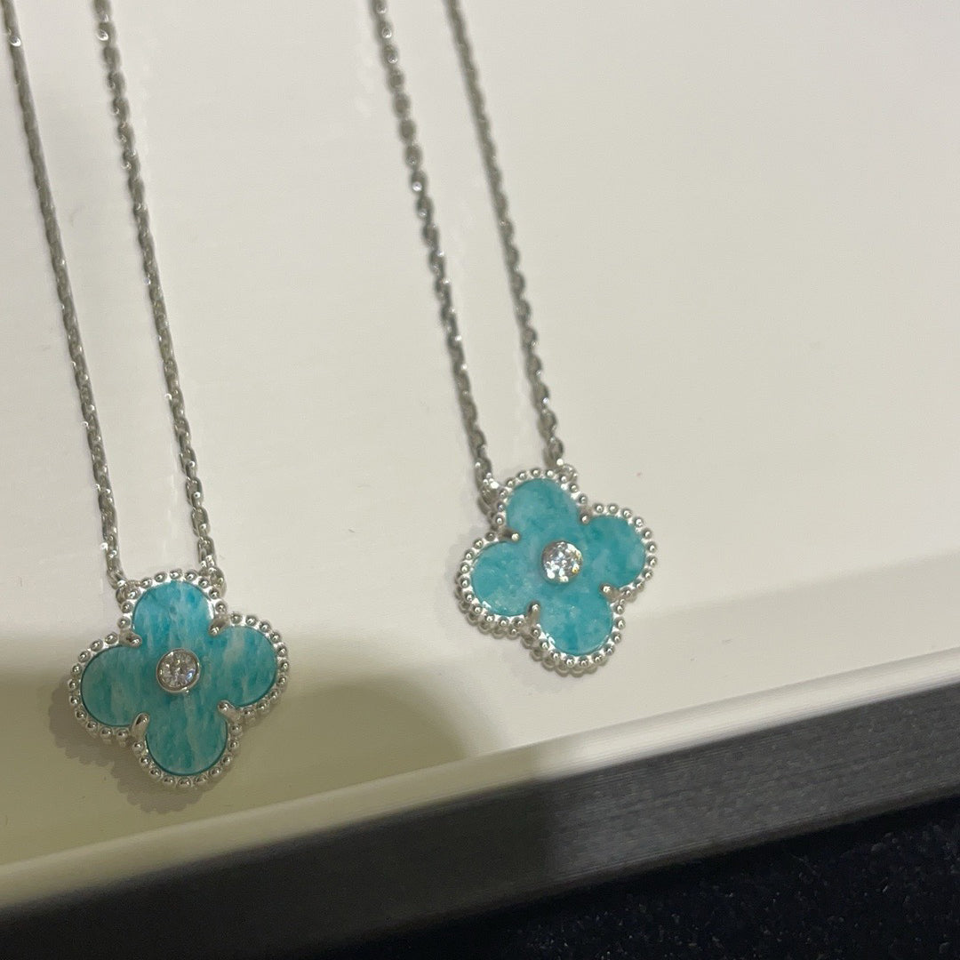 [LORA]CLOVER 15MM DIAMOND SVRES PORCELAIN  NECKLACE SILVER