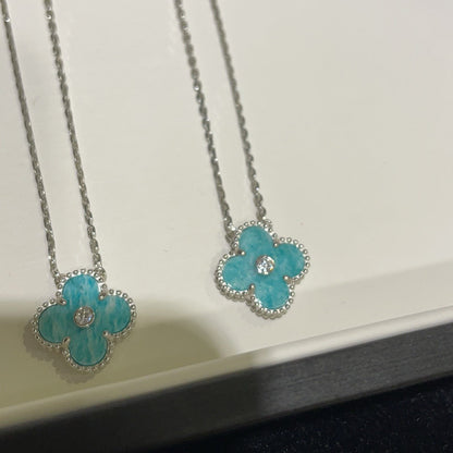 [LORA]CLOVER 15MM DIAMOND SVRES PORCELAIN  NECKLACE SILVER