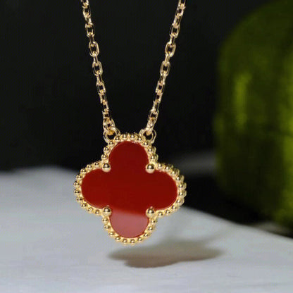 [LORA]CLOVER 15MM CARNELIAN SINGLE FLOWER NECKLACE