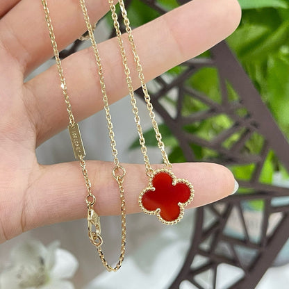 [LORA]CLOVER 15MM CARNELIAN SINGLE FLOWER NECKLACE