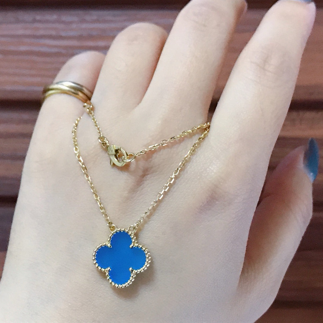 [LORA]CLOVER 15MM BLUE AGATE NECKLACE