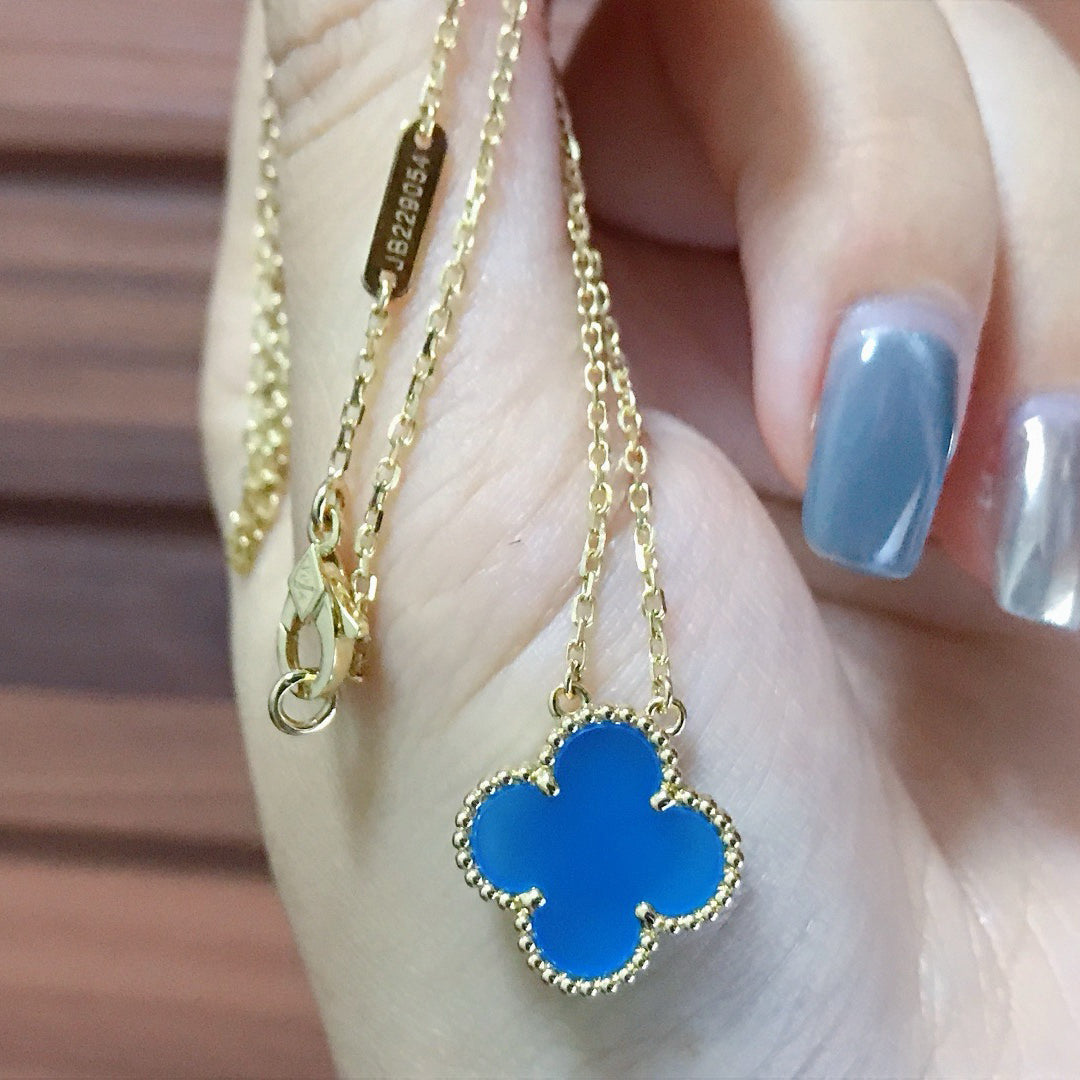 [LORA]CLOVER 15MM BLUE AGATE NECKLACE