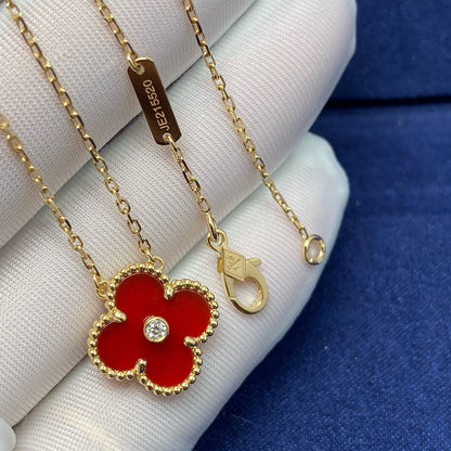 [LORA]CLOVER 15MM DIAMOND CARNELIAN NECKLACE
