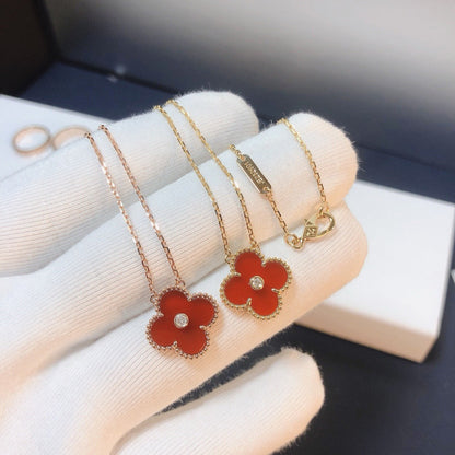 [LORA]CLOVER 15MM DIAMOND CARNELIAN NECKLACE