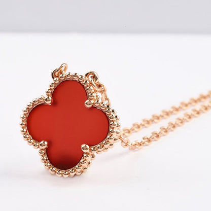 [LORA]CLOVER 15MM CARNELIAN SINGLE FLOWER NECKLACE
