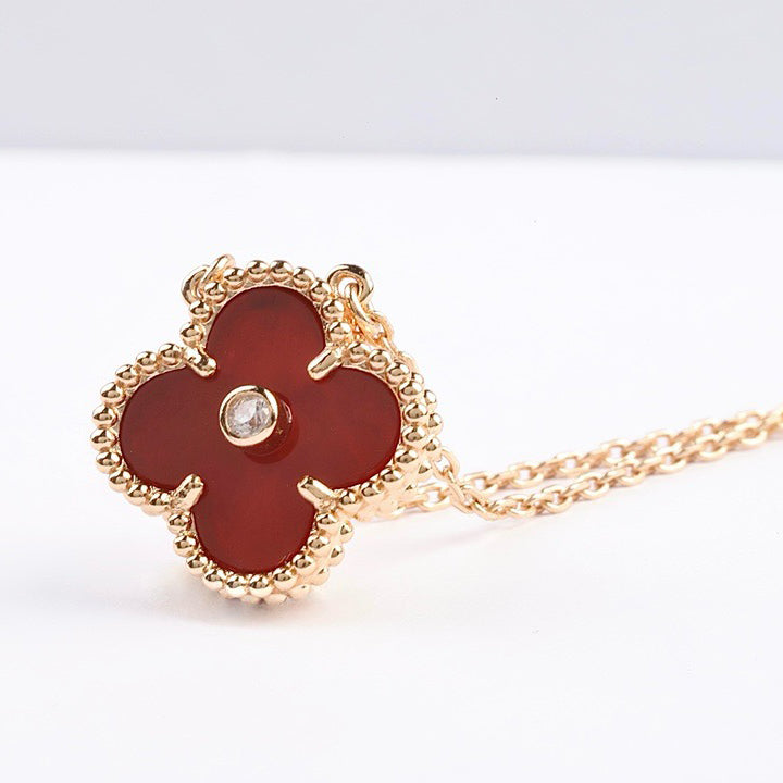 [LORA]CLOVER 15MM DIAMOND CARNELIAN NECKLACE